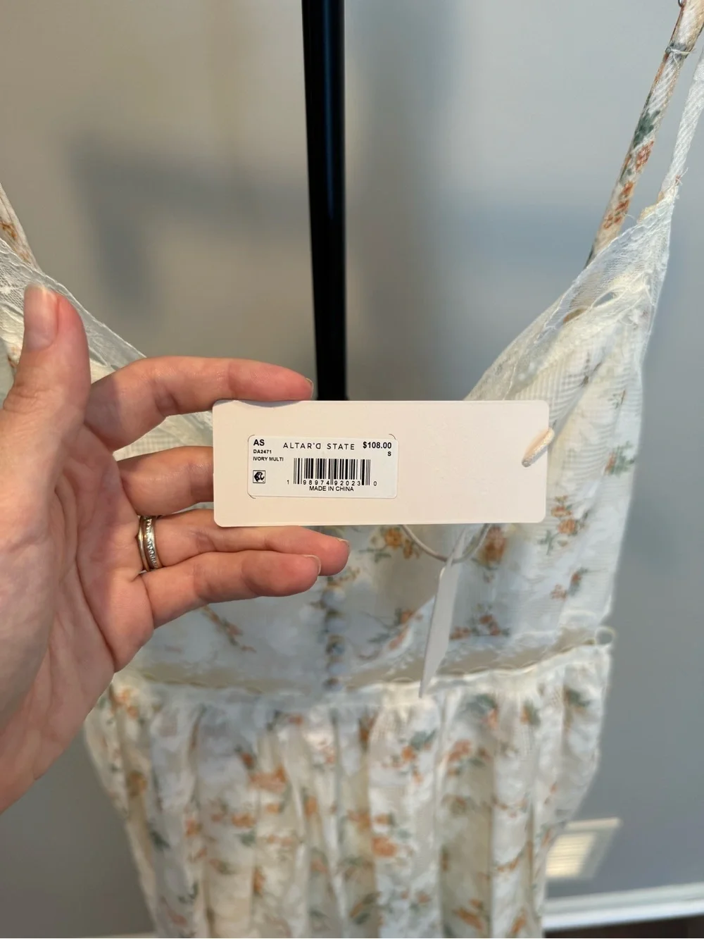 Altar'd State Cream Floral Lace-Trim Maxi Dress